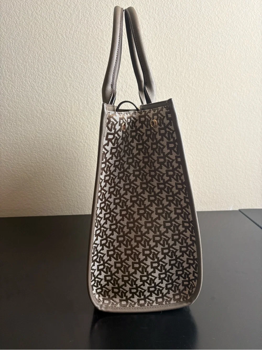 DKNY Brown Taupe Monogram Stripe Tote